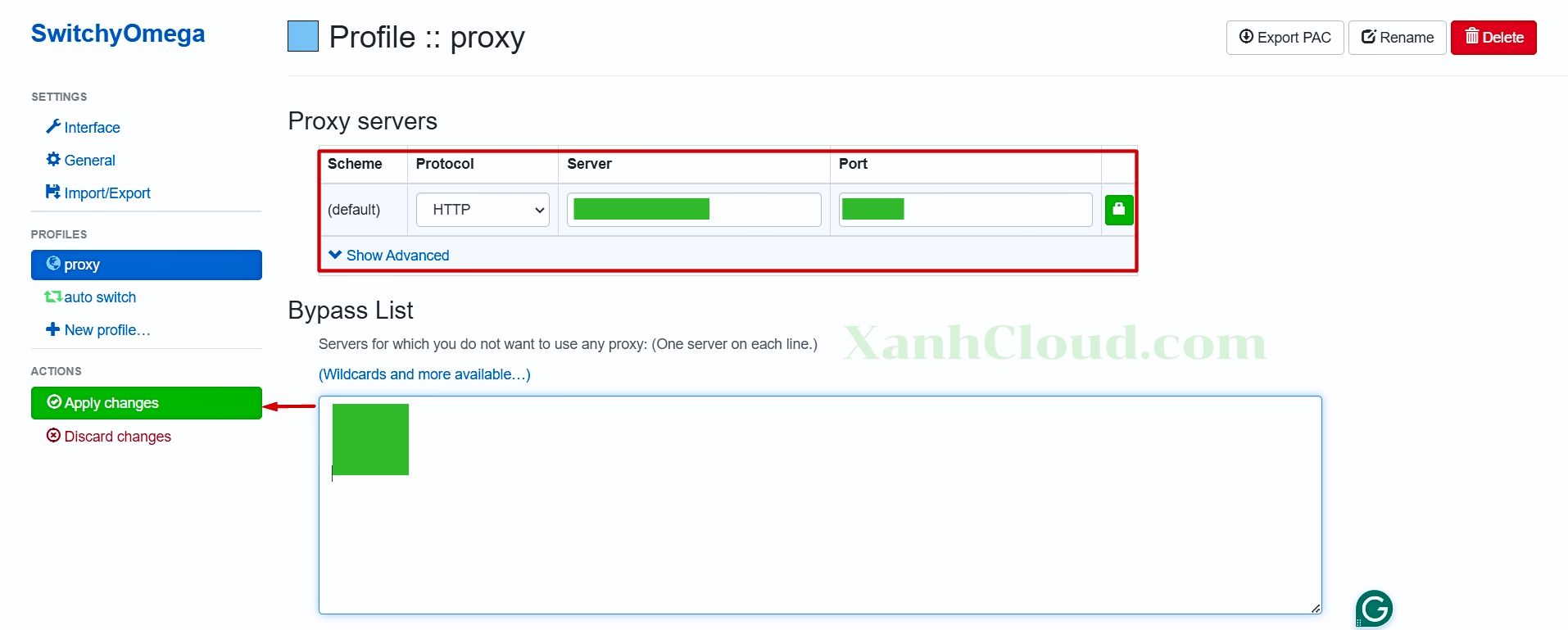 Điền thông tin đăng nhập Proxy vào Switchy Omega 2
