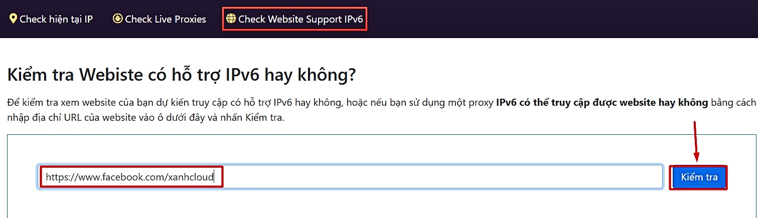 Kiểm tra Link website vừa copy