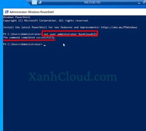 Tại cửa sổ Windows PowerShell nhập lệnh để thay đổi password và password mới.