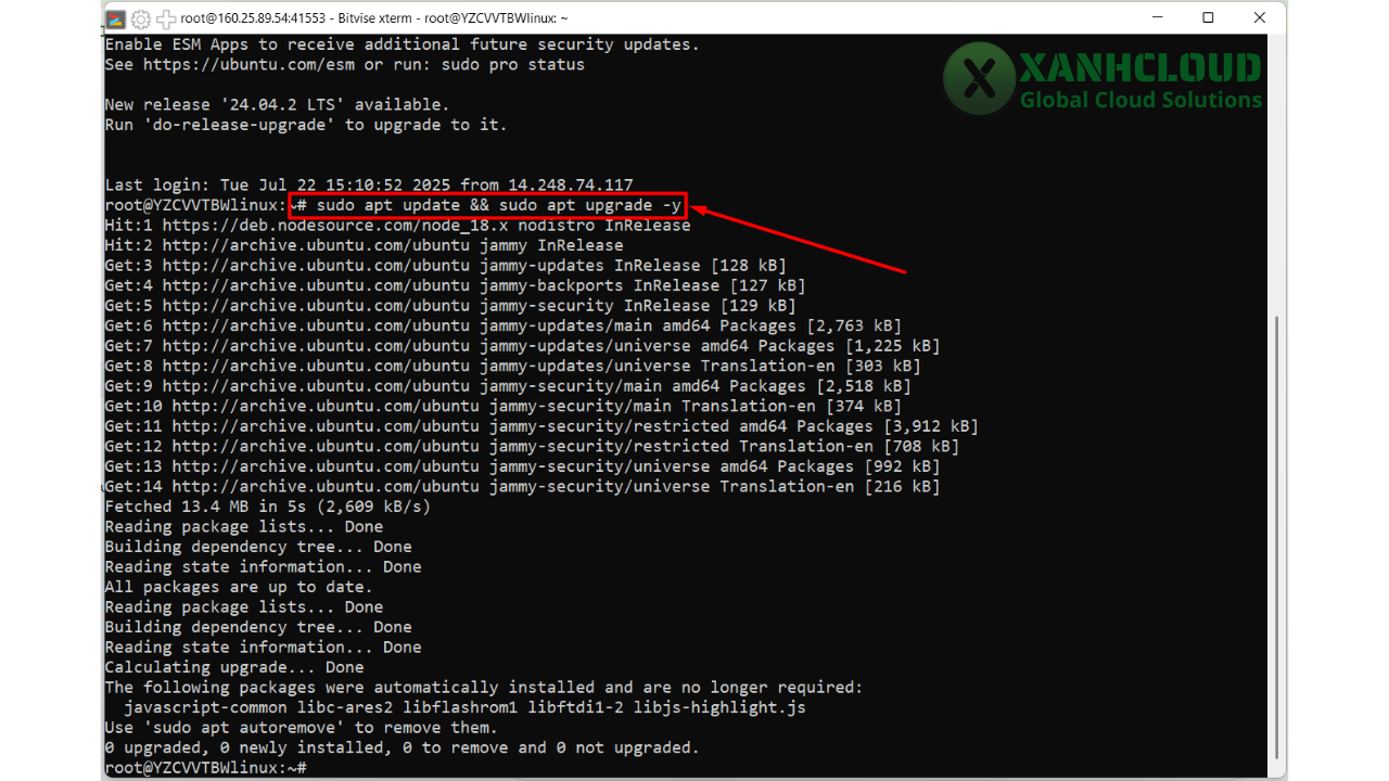 Cập nhật Node.js 22 trên Ubuntu 22.04