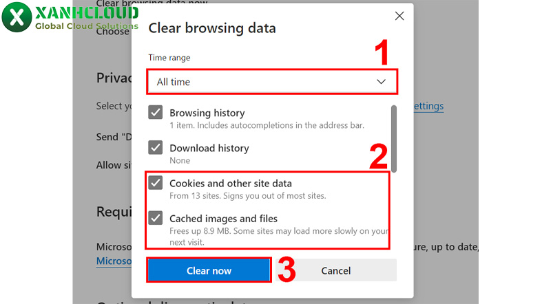 Cách xóa Cache trên Microsoft Edge