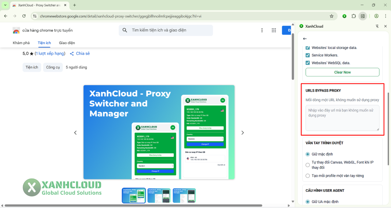 Giao diện URLs Bypass Proxy