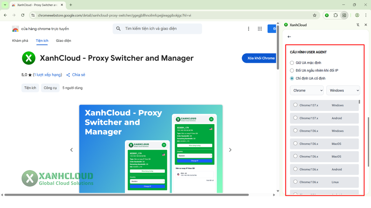 Giao diện cấu hình User Agent