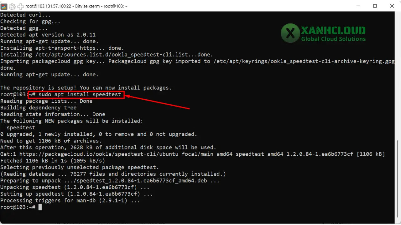 Quá trình cài đặt gói Speedtest CLI
