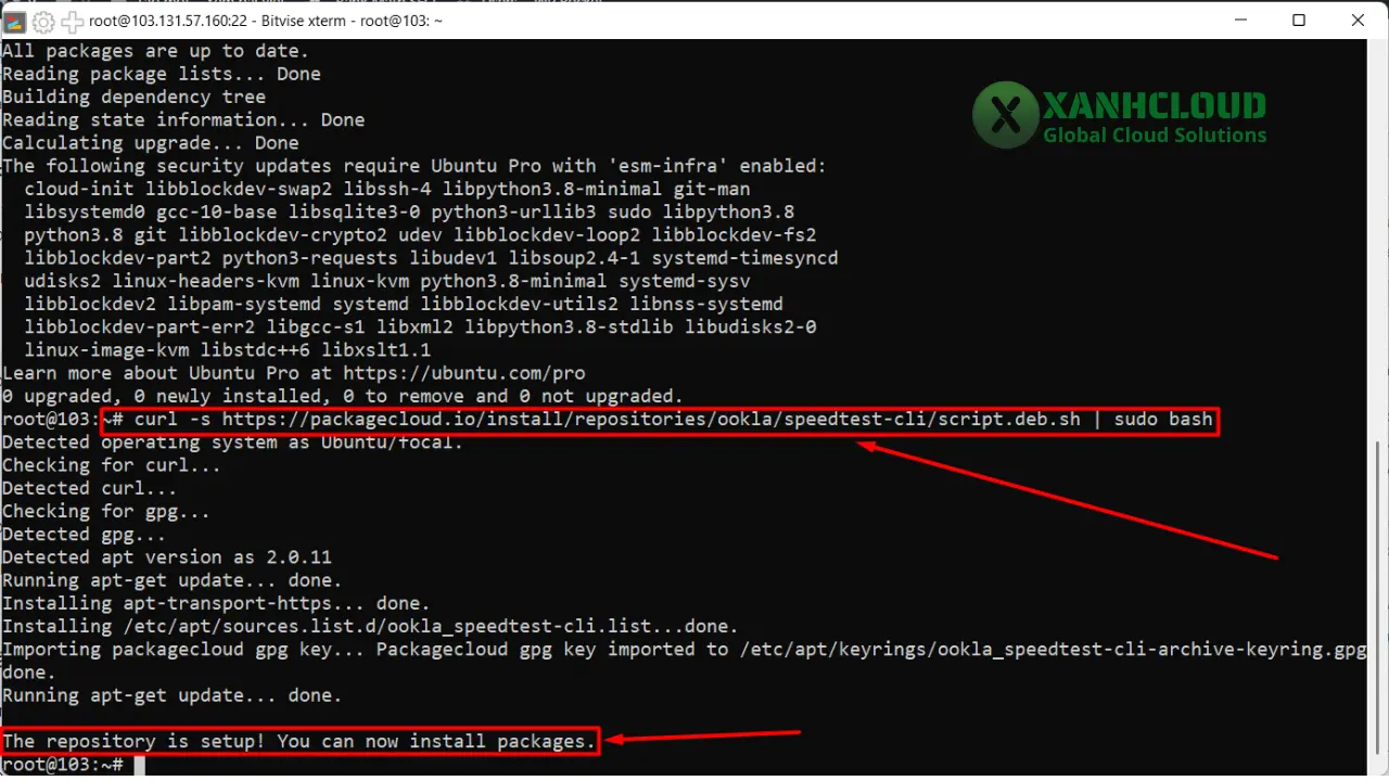 Quá trình thêm repo thành công (Speedtest CLI)