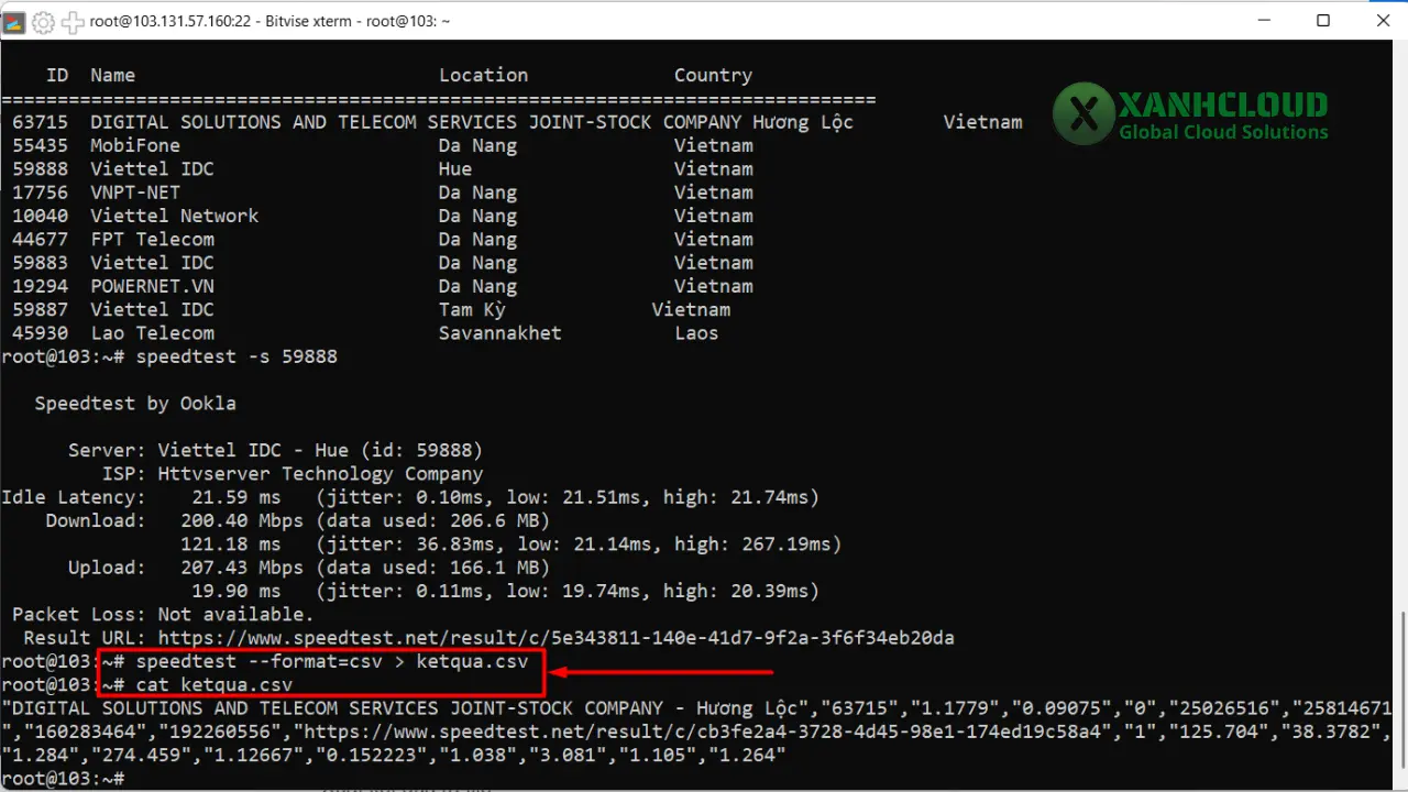 (Speedtest CLI) Xuất kết quả ra file