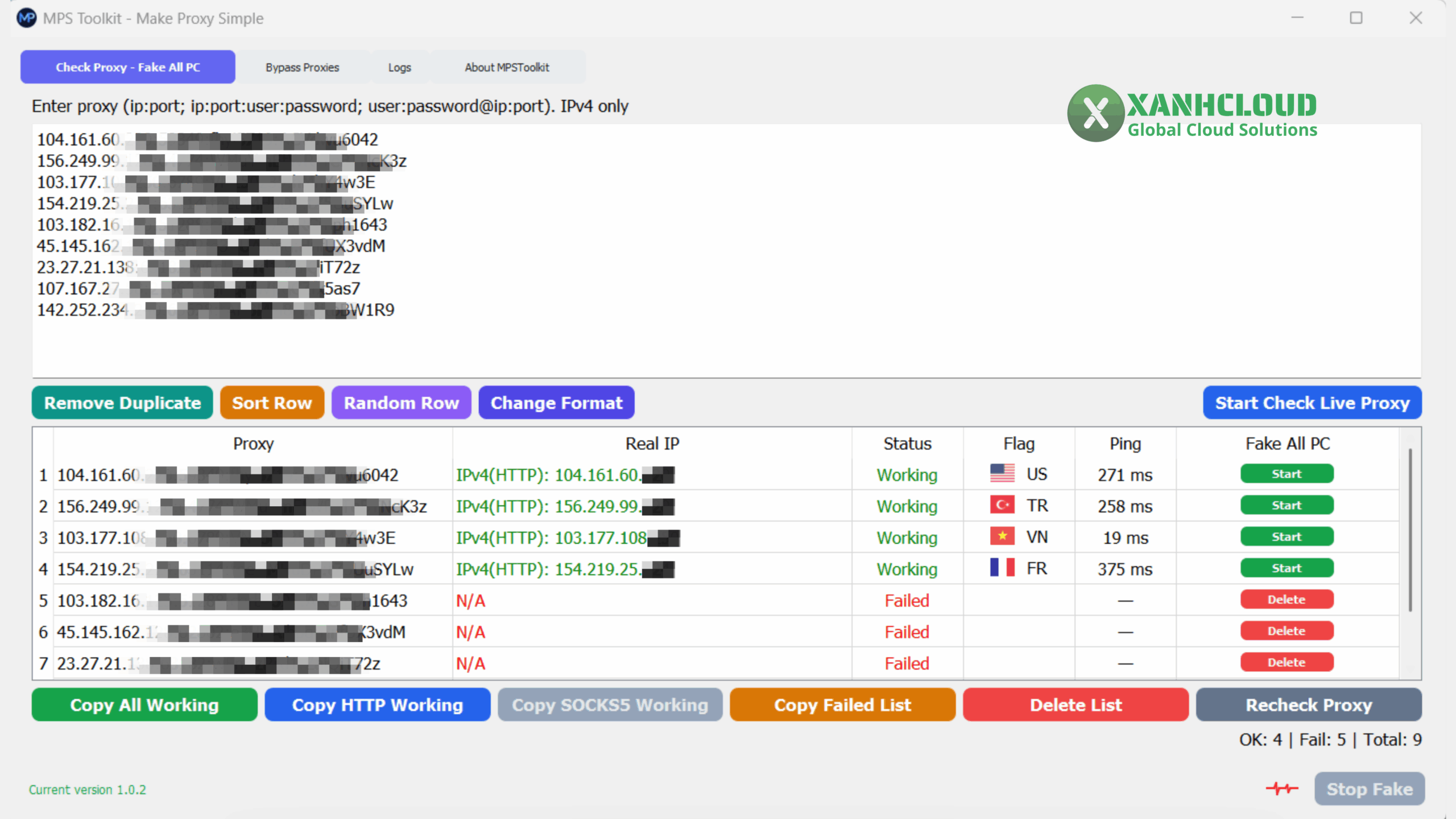 Bố cục các tab chức năng trong MPS Toolkit