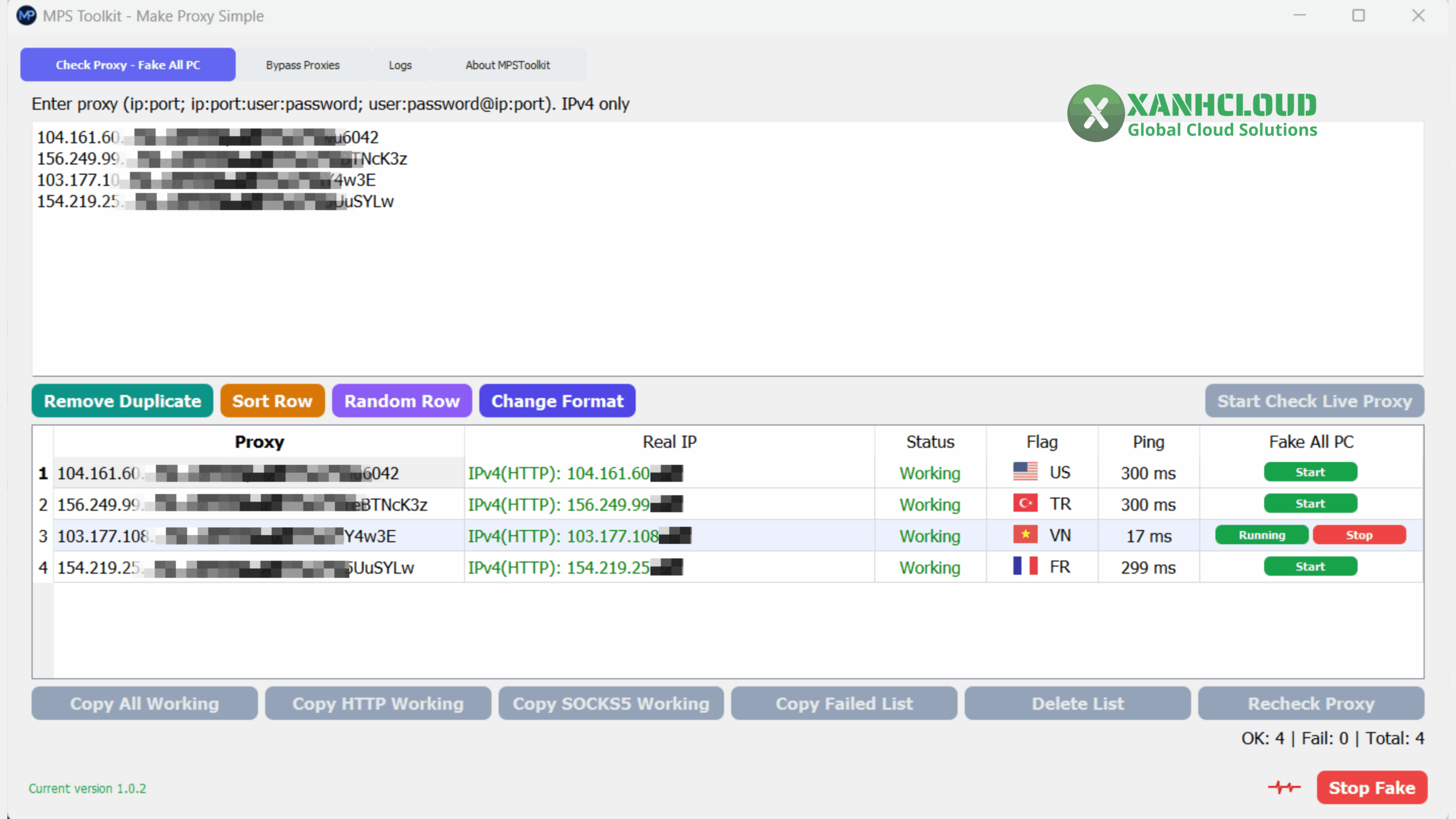 Giao diện Proxy đang được chạy bằng ứng dụng MPS Toolkit