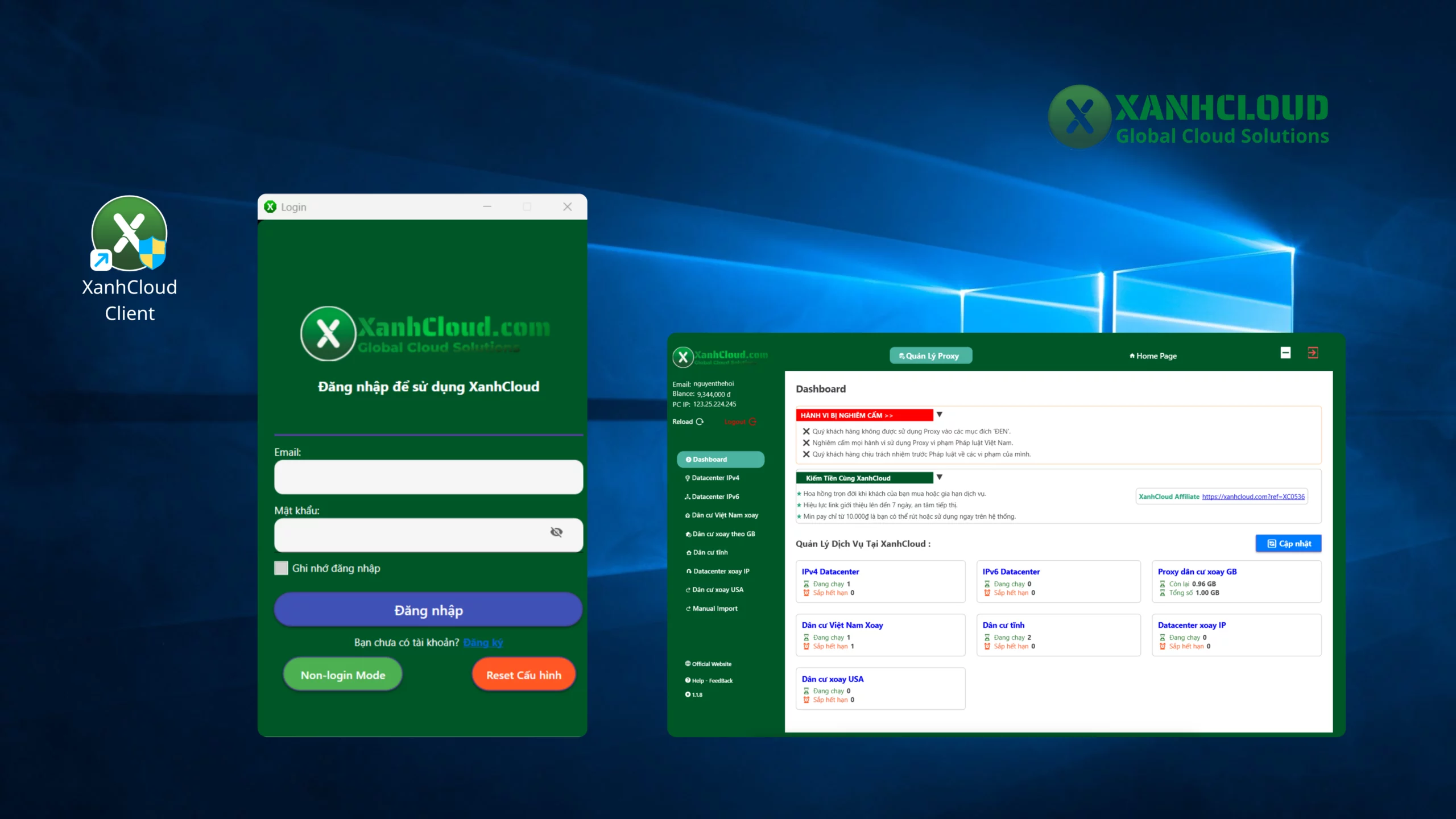Giao diện chính của ứng dụng App Proxy Client Windows