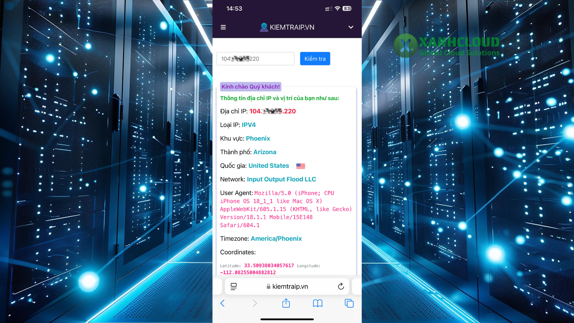 IP hiển thị đúng quốc gia Proxy XanhCloud