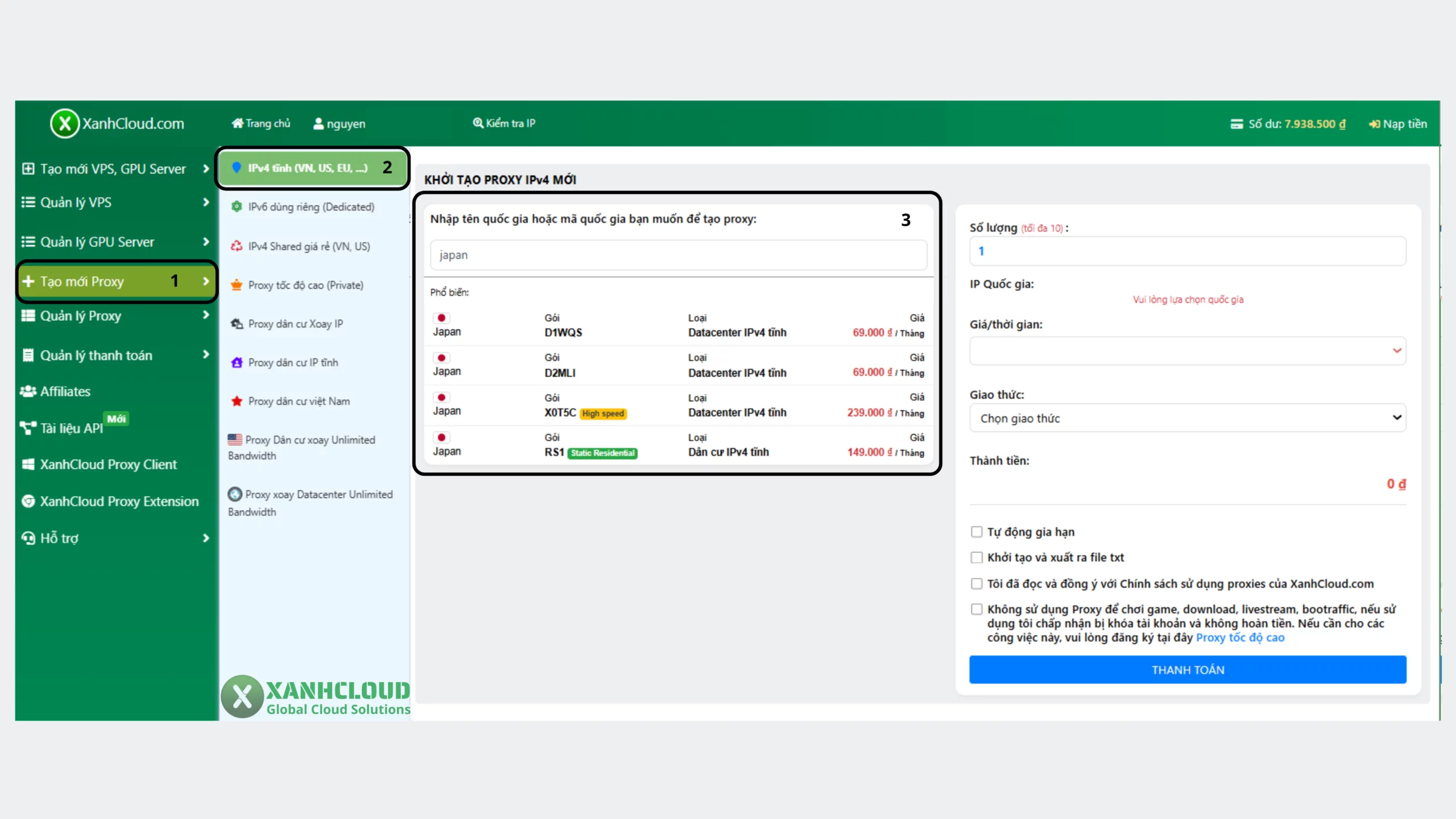 Giao diện tạo Proxy Nhật Bản tĩnh