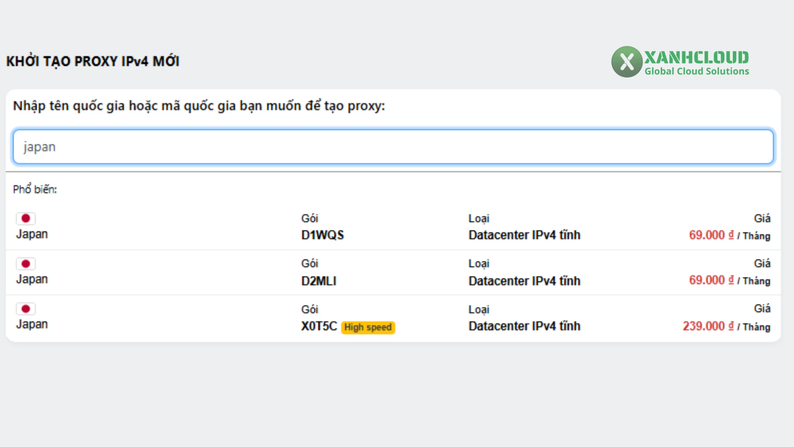 Proxy Nhật Bản datacenter D1WQS, D2MLI, X0T5C