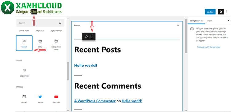 Thêm widget vào khu vực mong muốn