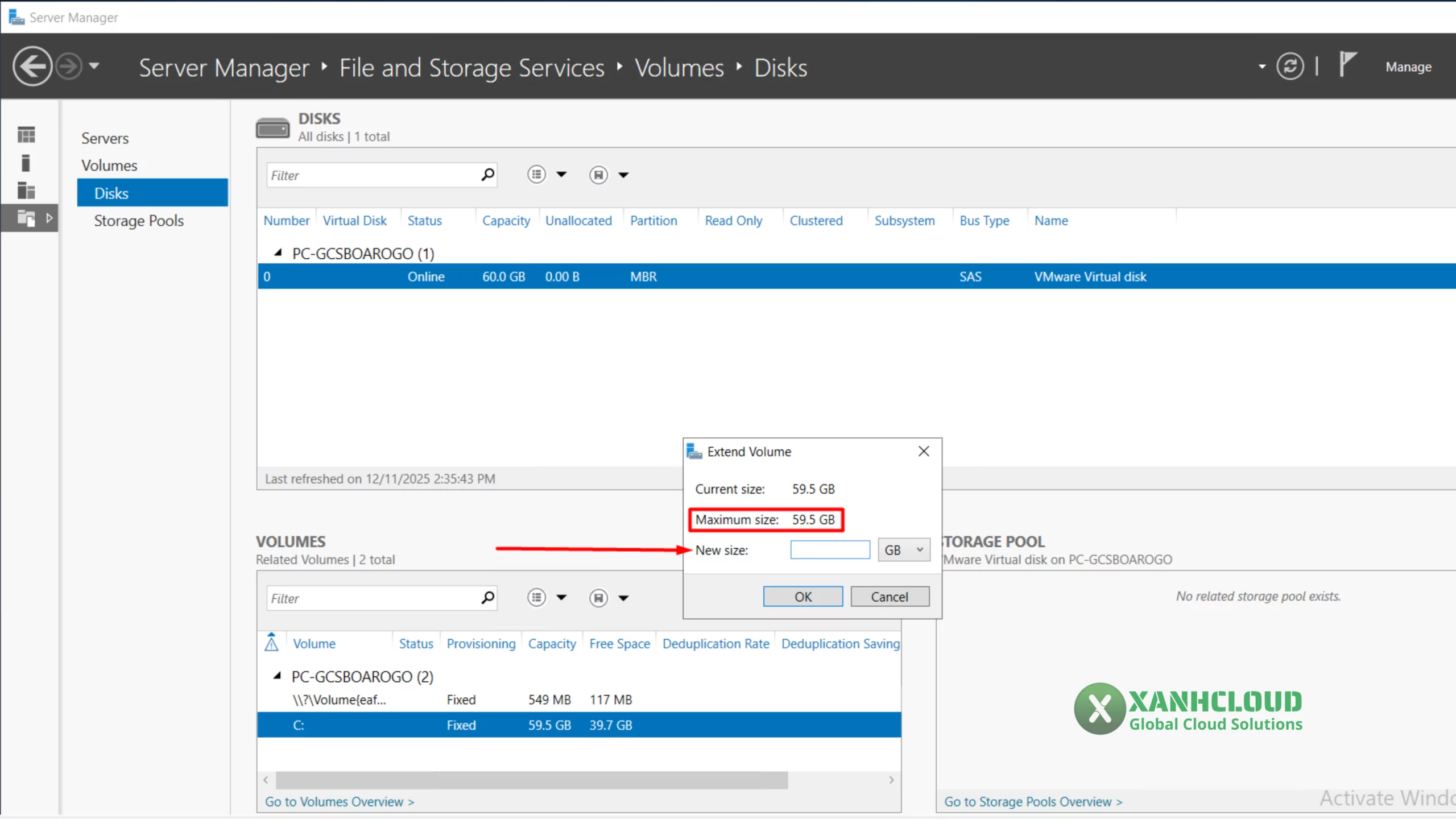 Extend volume VPS Windows server