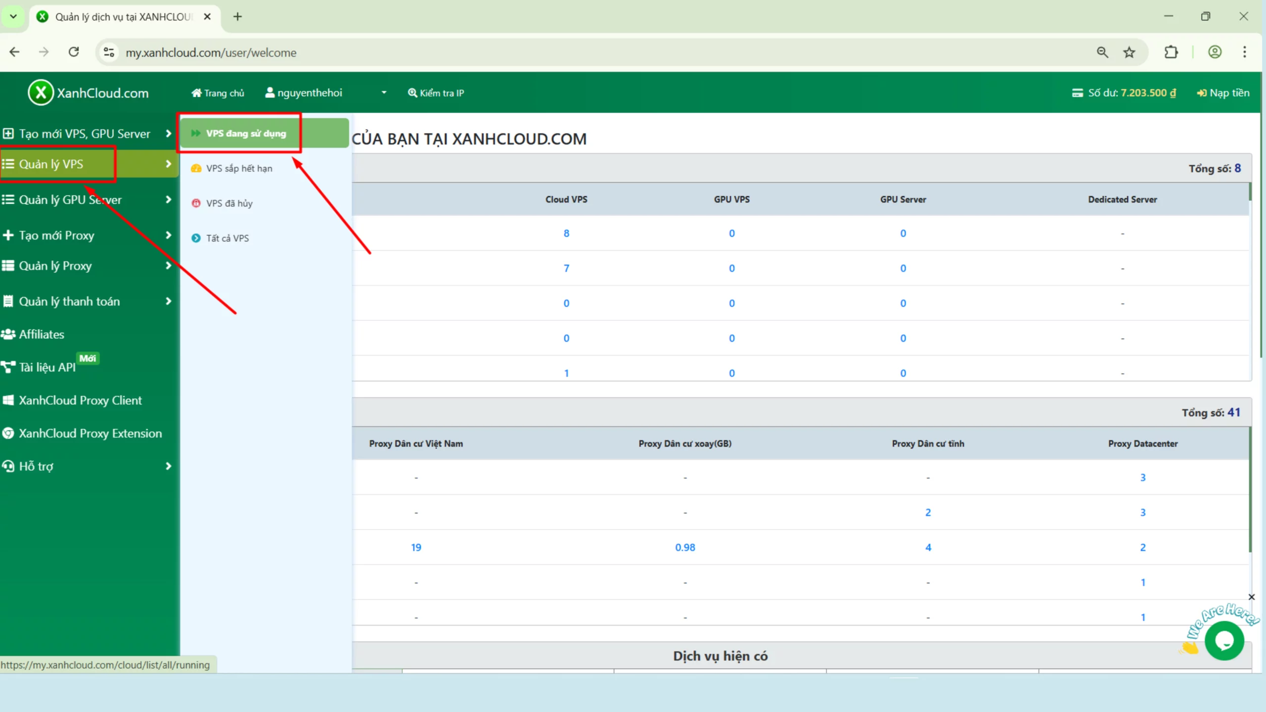 Giao diện dashboard XanhCloud