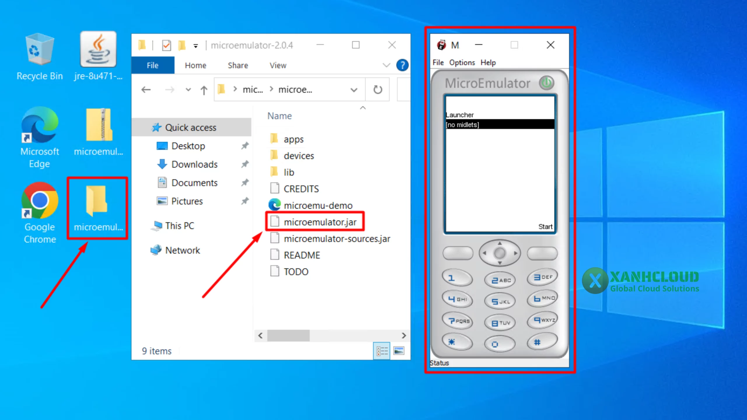 Giao diện lần đầu mở MicroEmulator