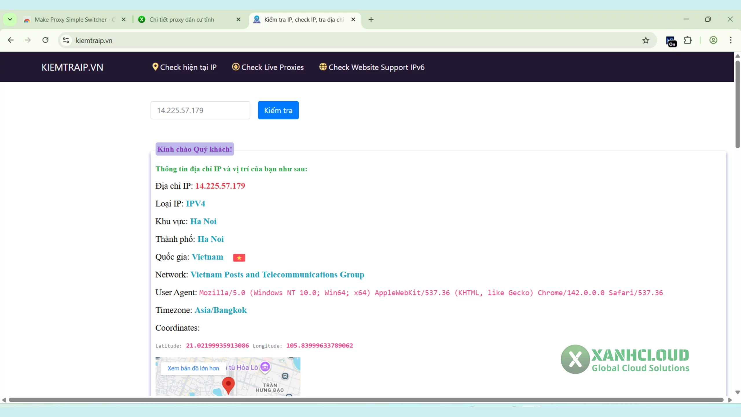 Kiểm tra IP sau khi đổi bằng trang KiemtraIP.vn