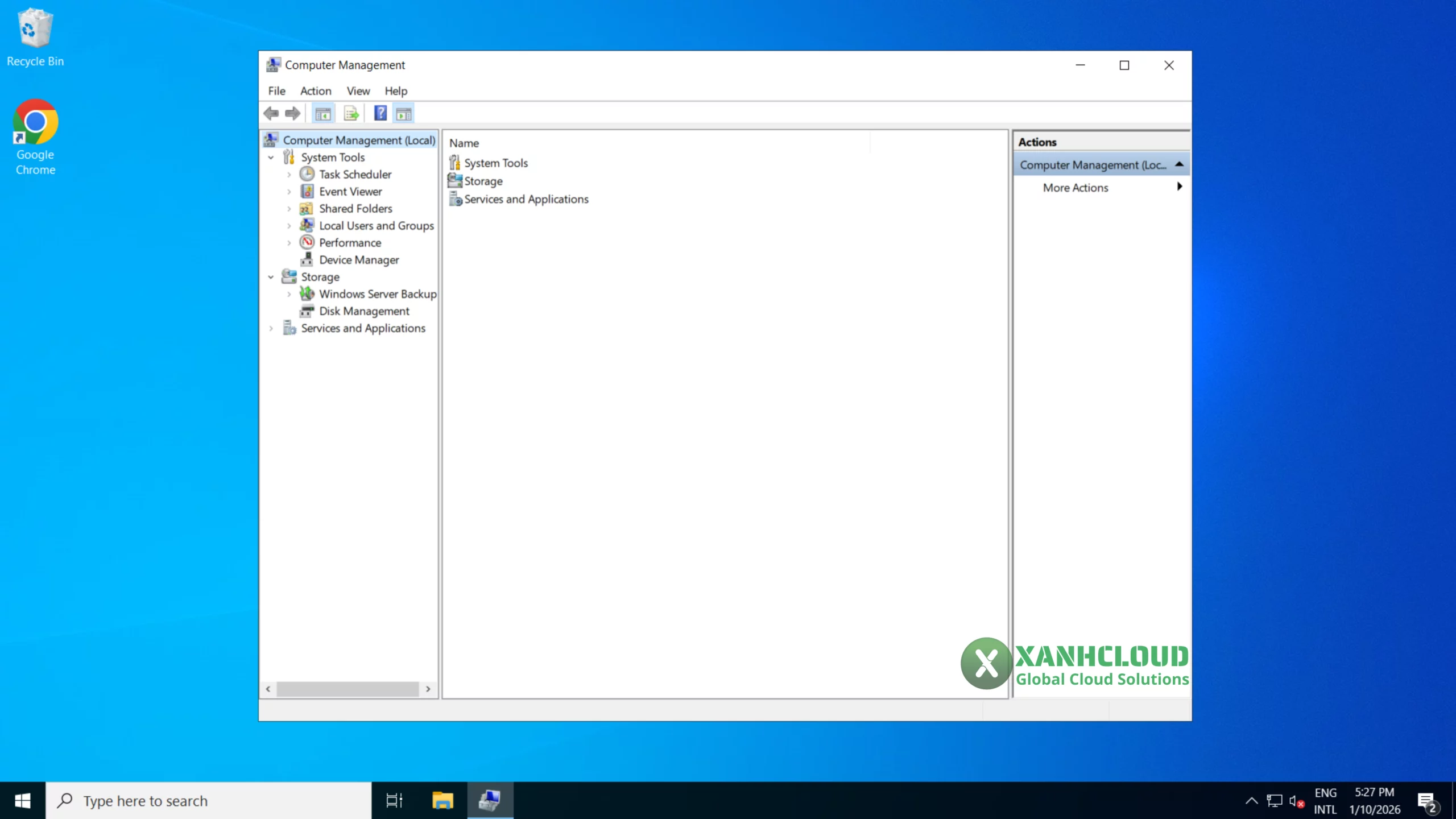 Giao diện Computer Management trên VPS Windows