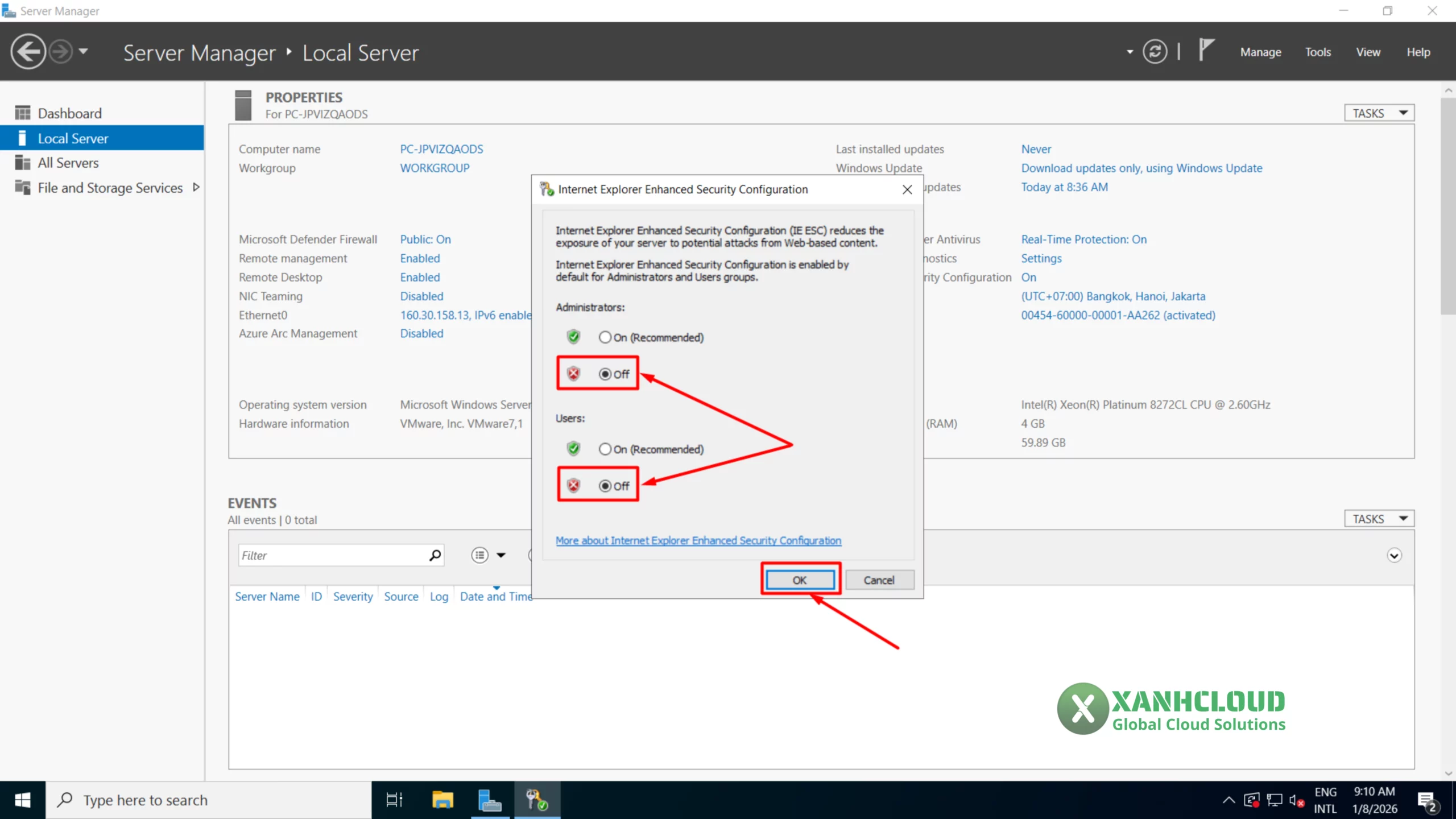 Tắt IE Enhanced Security Configuration trên VPS Windows