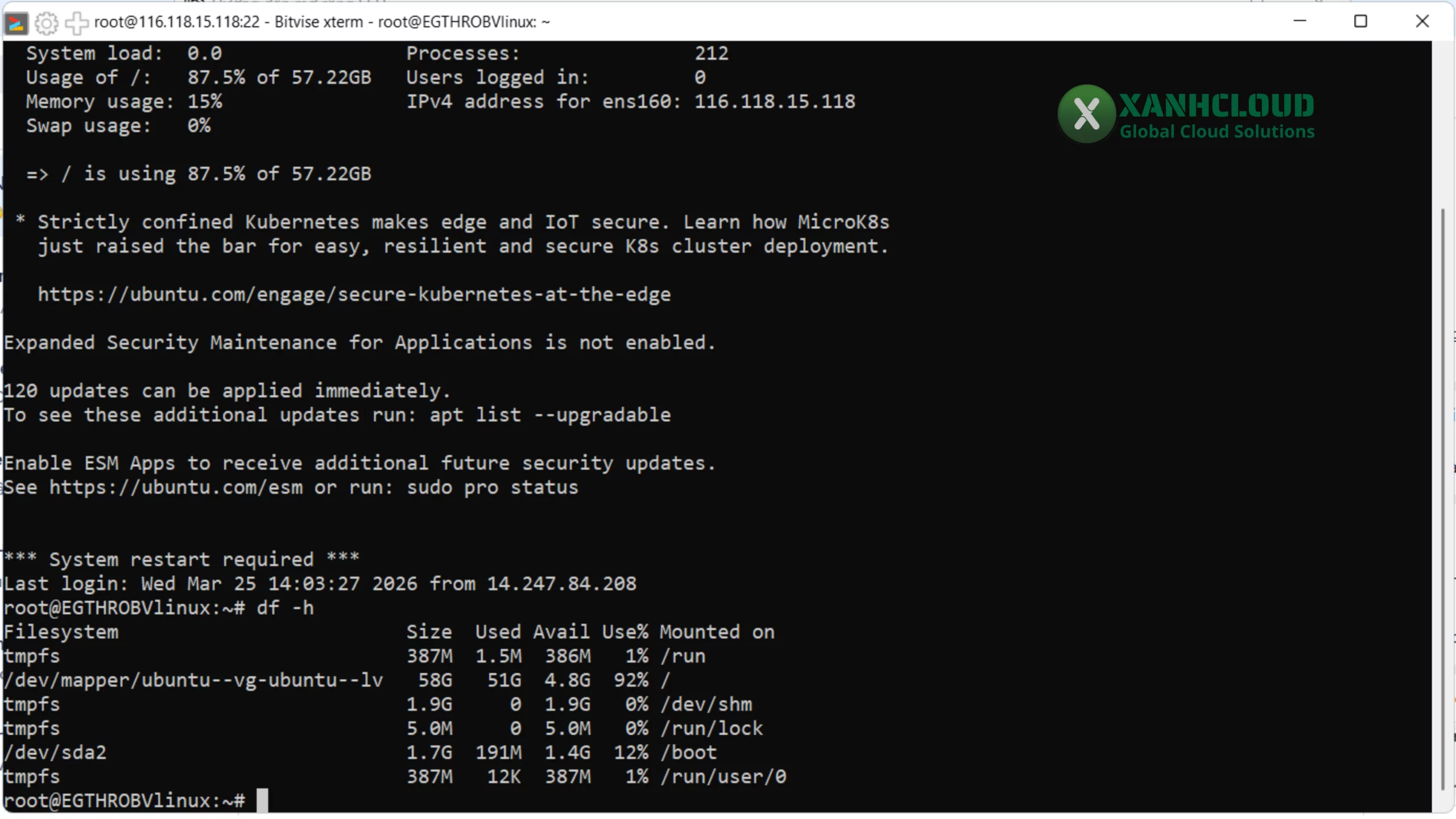 Dung lượng ổ đĩa trước khi mở rộng