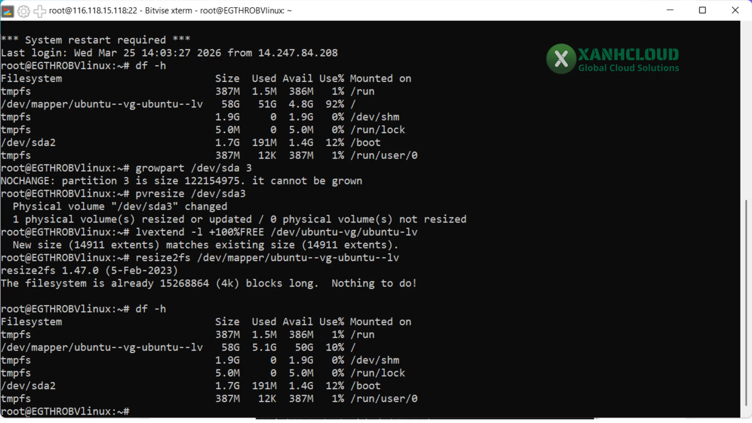 Dung lượng sau khi mở rộng thành công