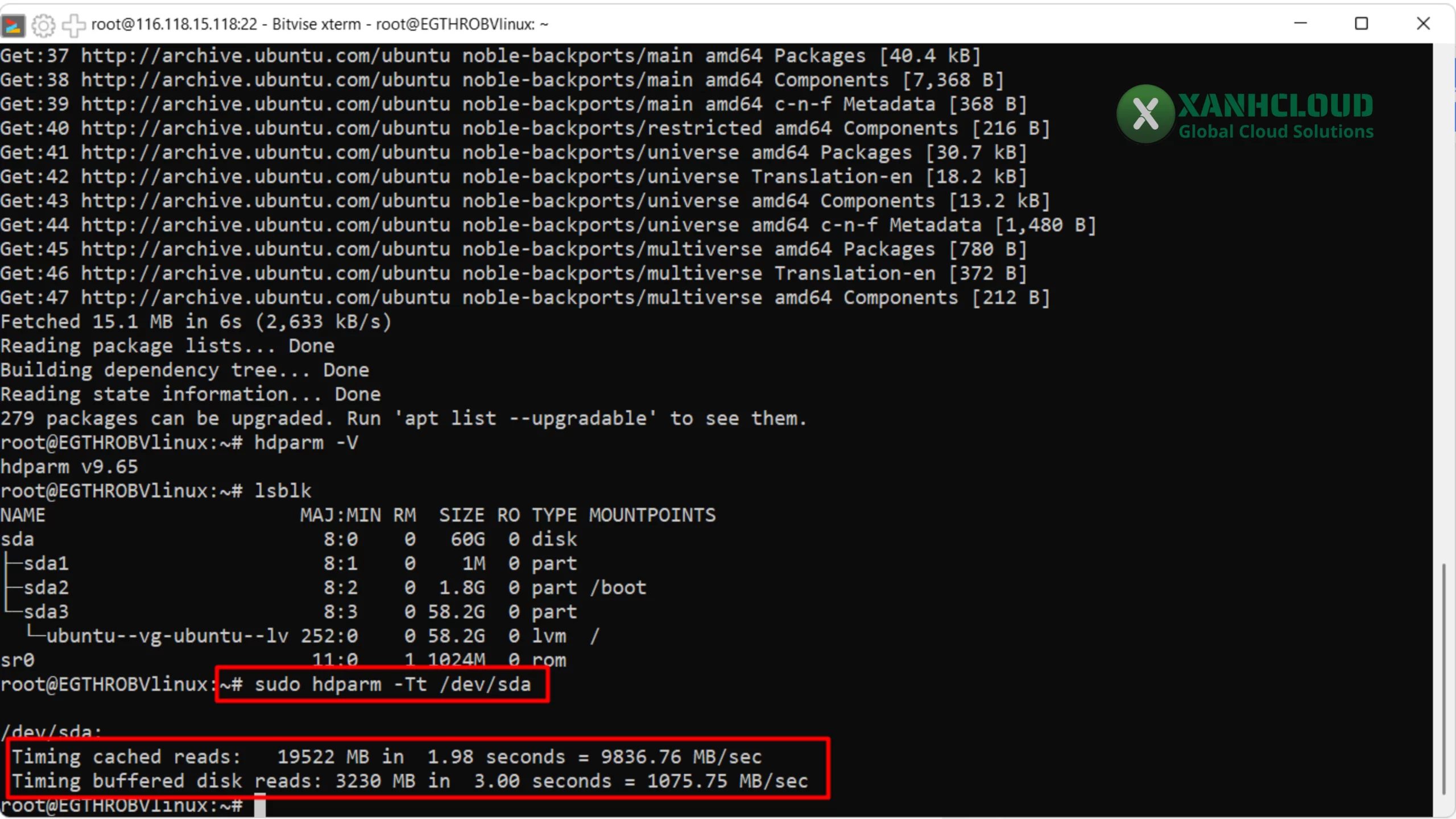 Kết quả test hdparm
