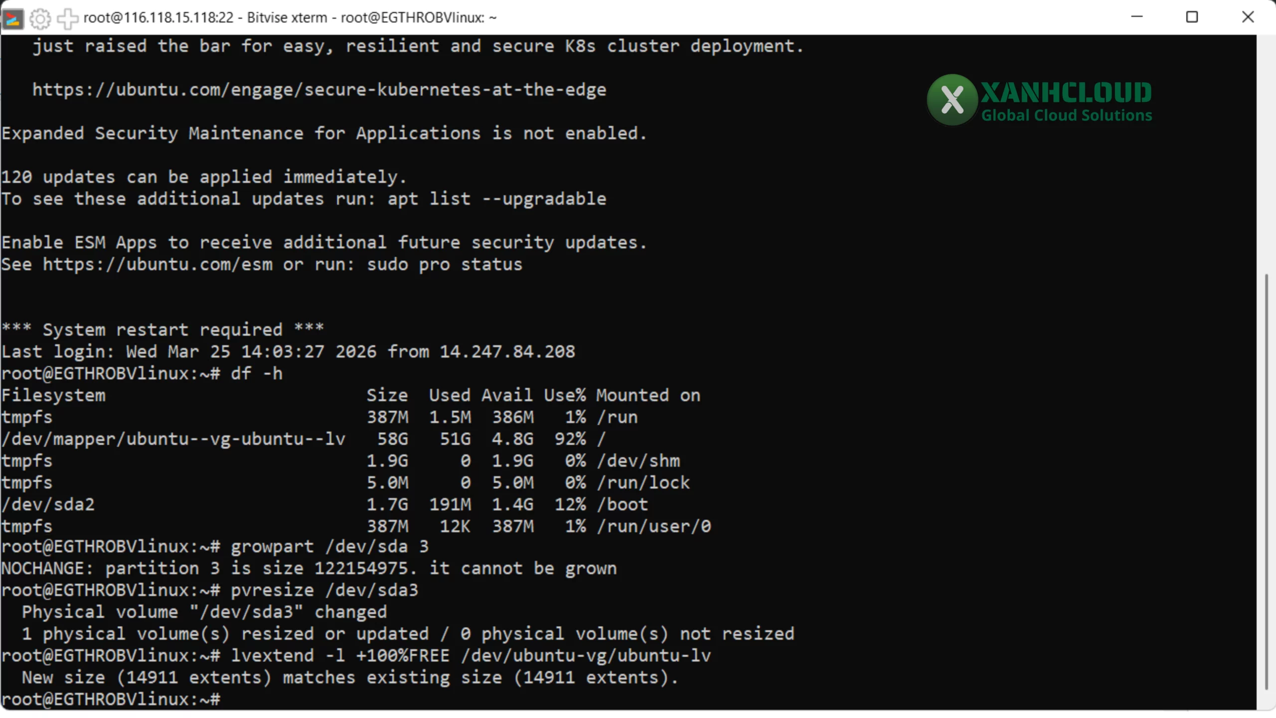 Mở rộng Logical Volume