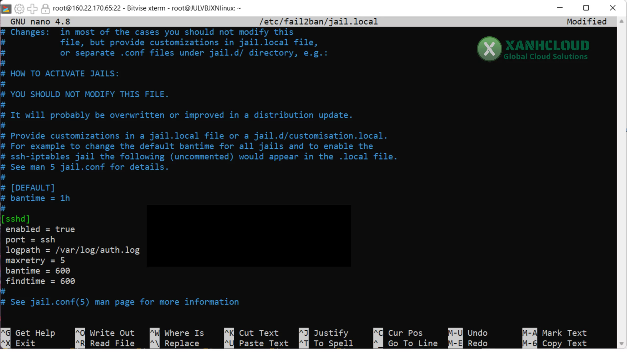 File jail.local với phần SSH được highlight