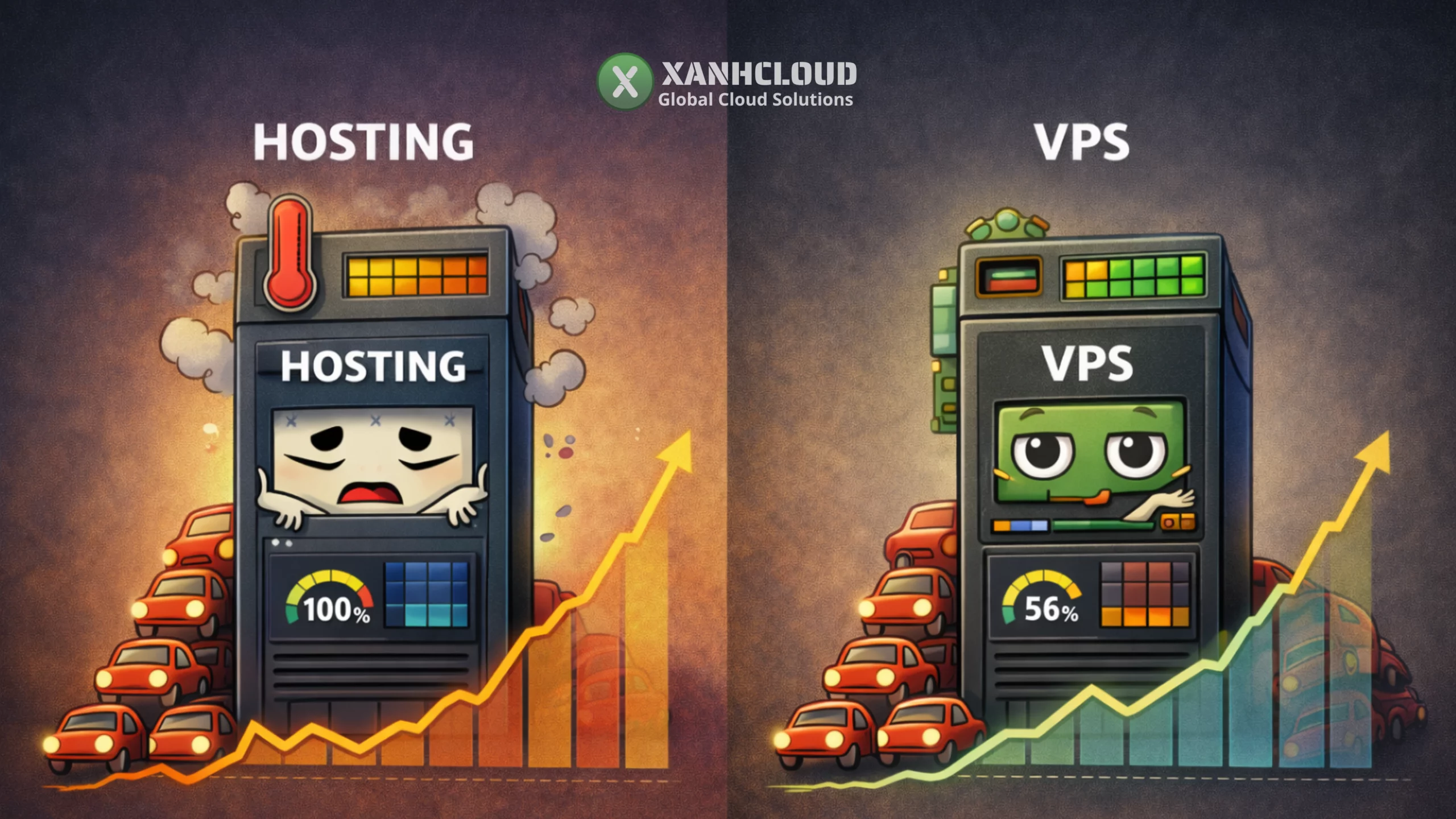 Hosting tụt hiệu năng khi traffic tăng, VPS giữ ổn định