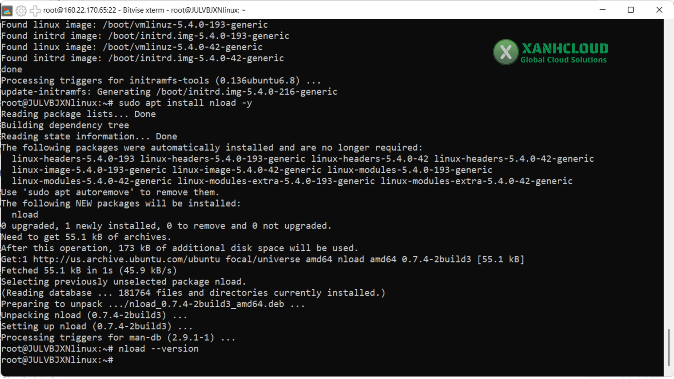 Kết quả cài đặt Nload thành công
