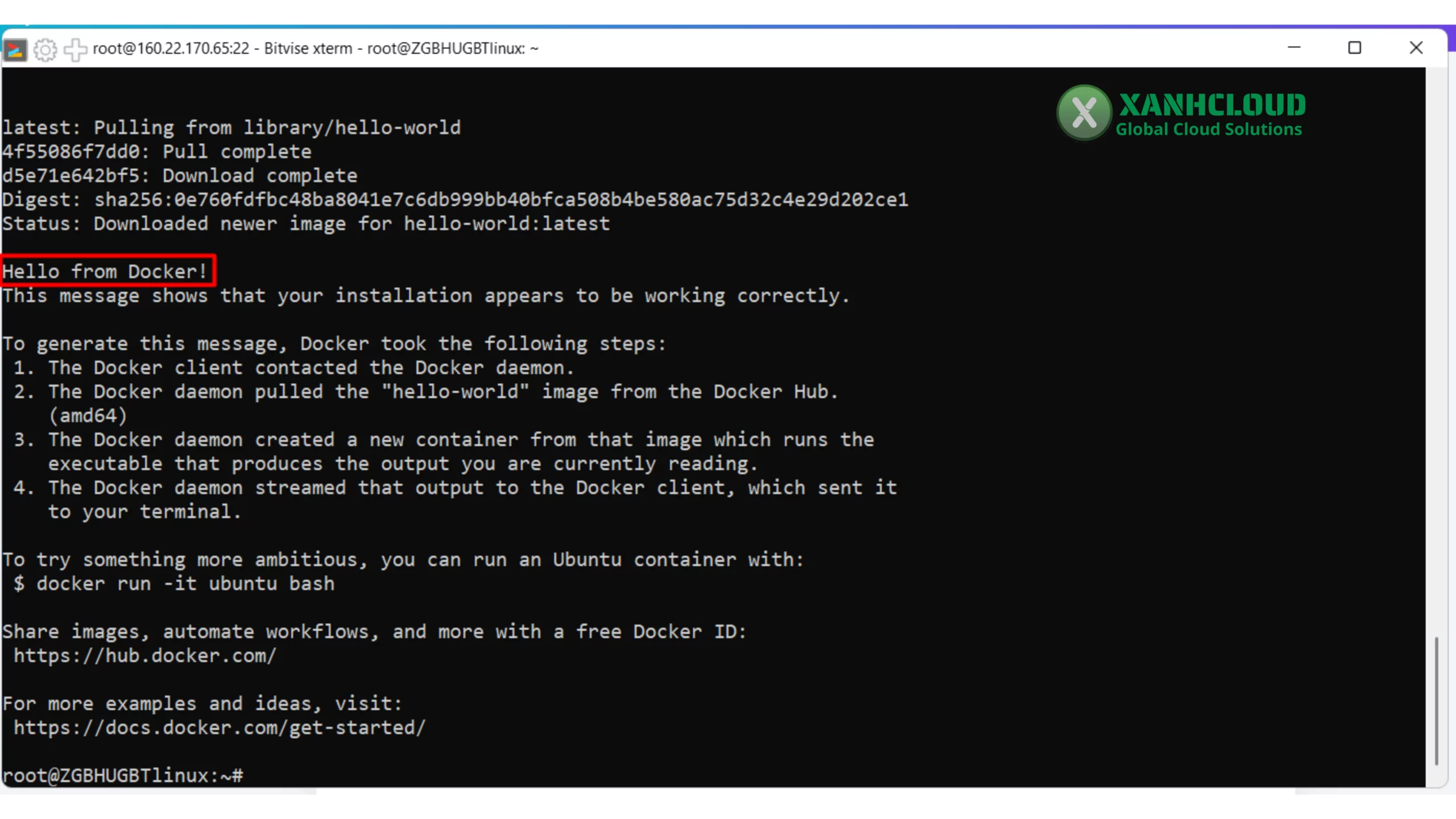 Test Docker hello world