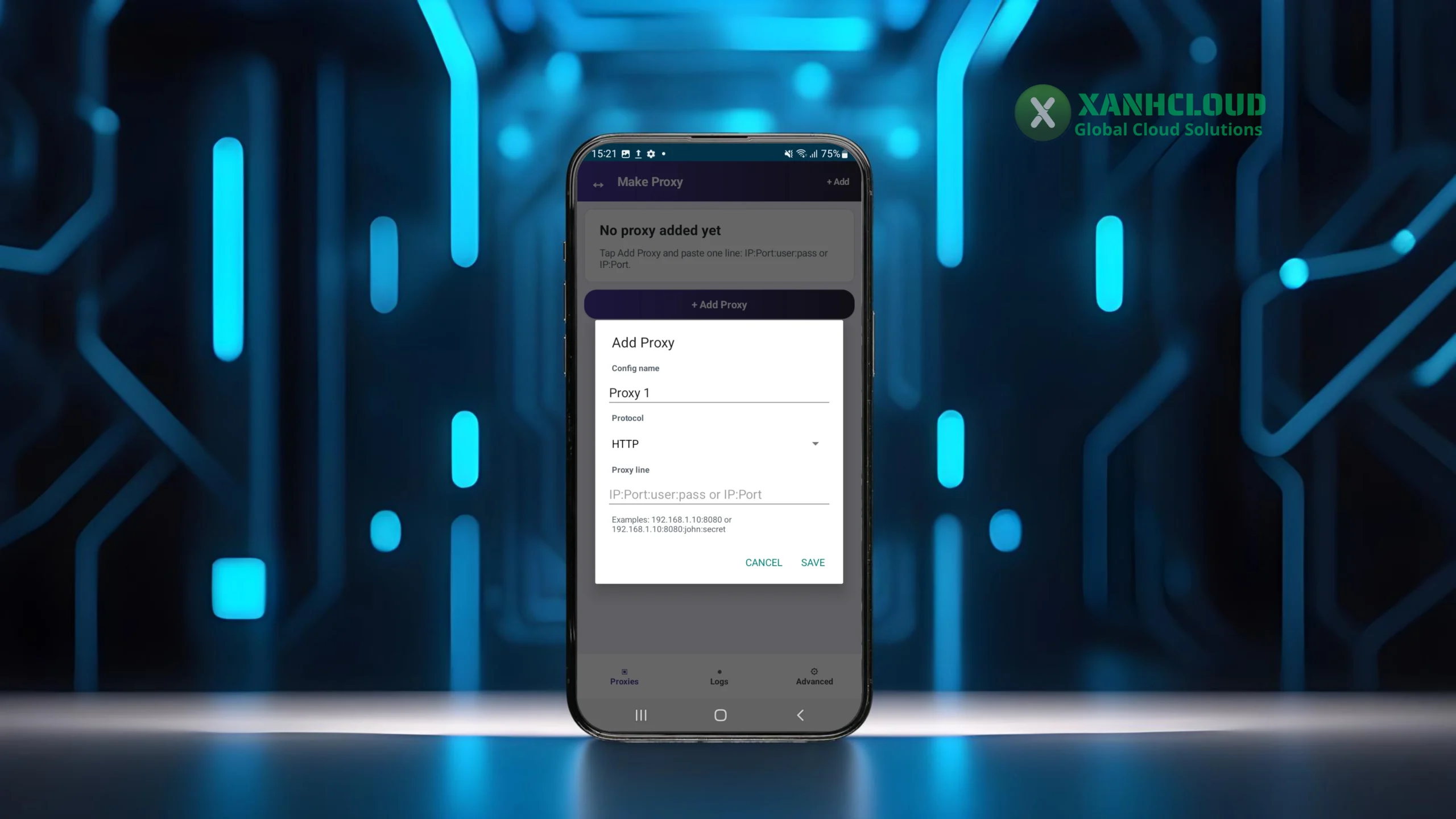 Giao diện Add Proxy của app Make Proxy