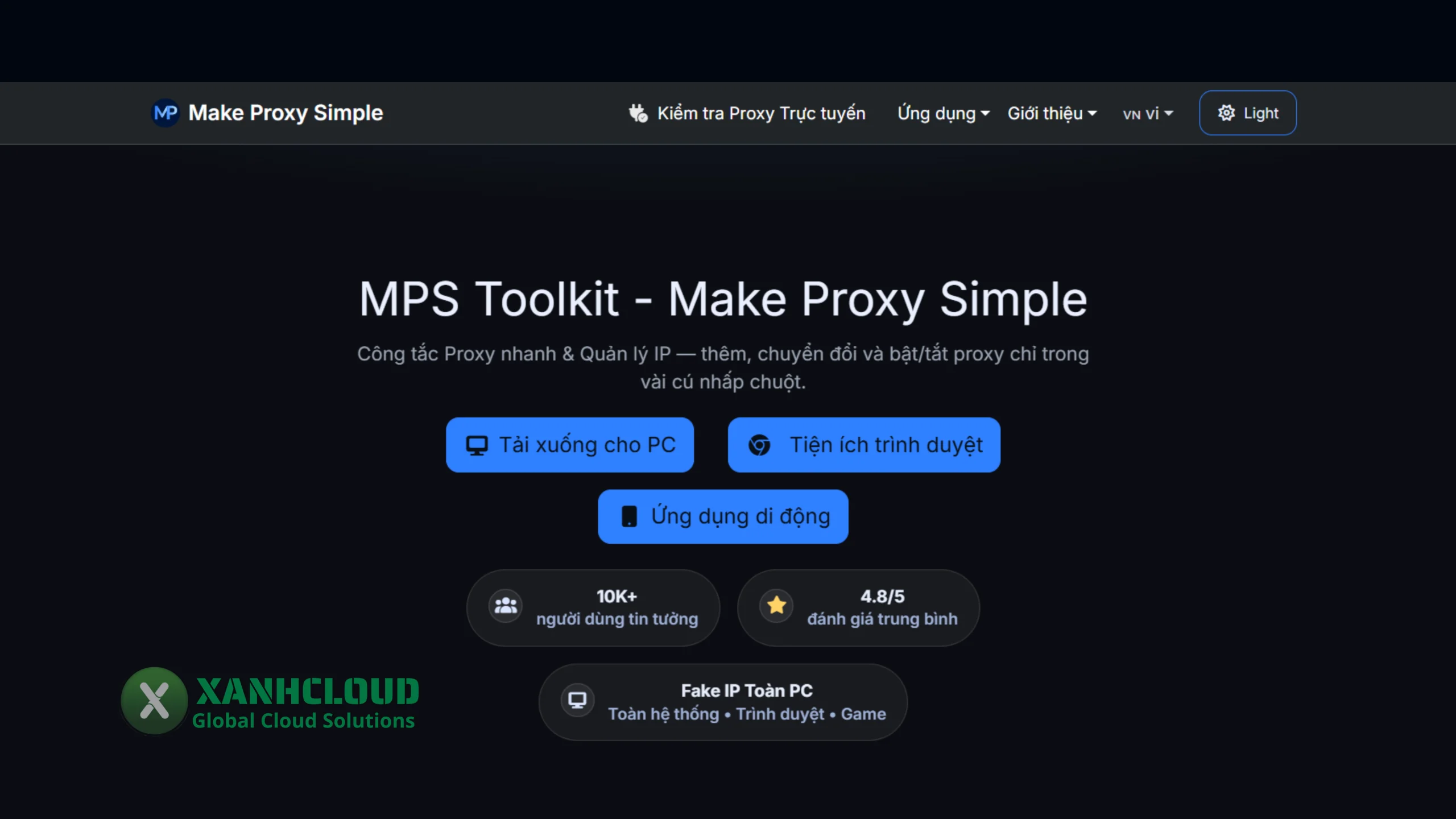 Giao diện website chính thức của Make Proxy Simple