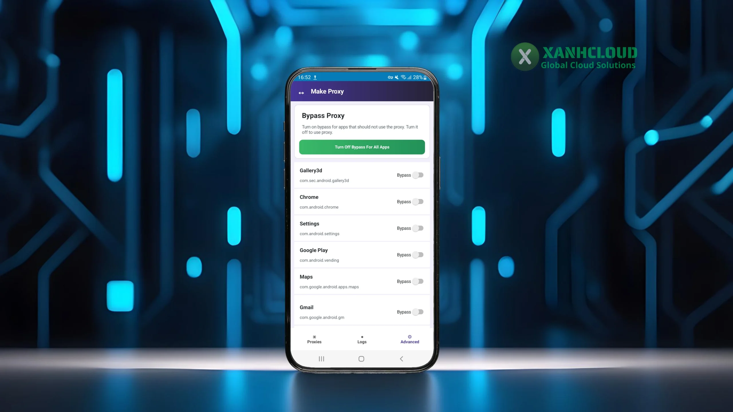 Mục Bypass Applications của app Make Proxy