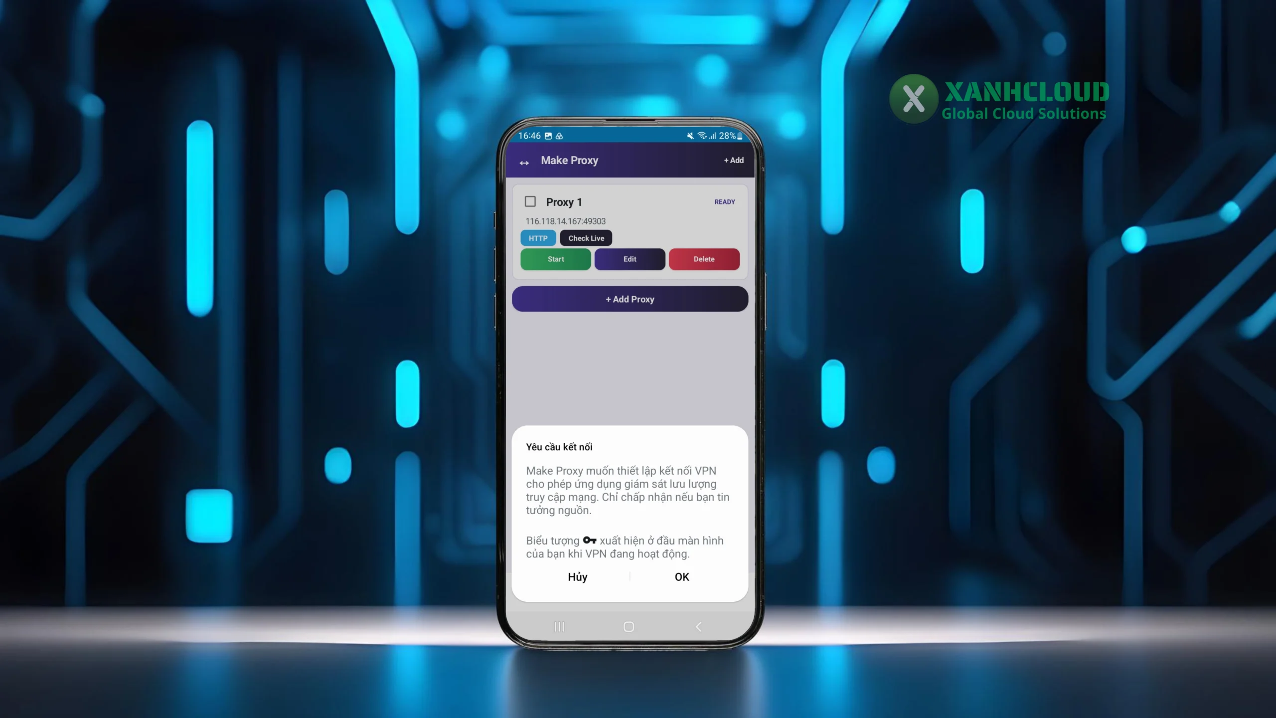 Yêu cầu cấp quyền VPN cho app Make Proxy