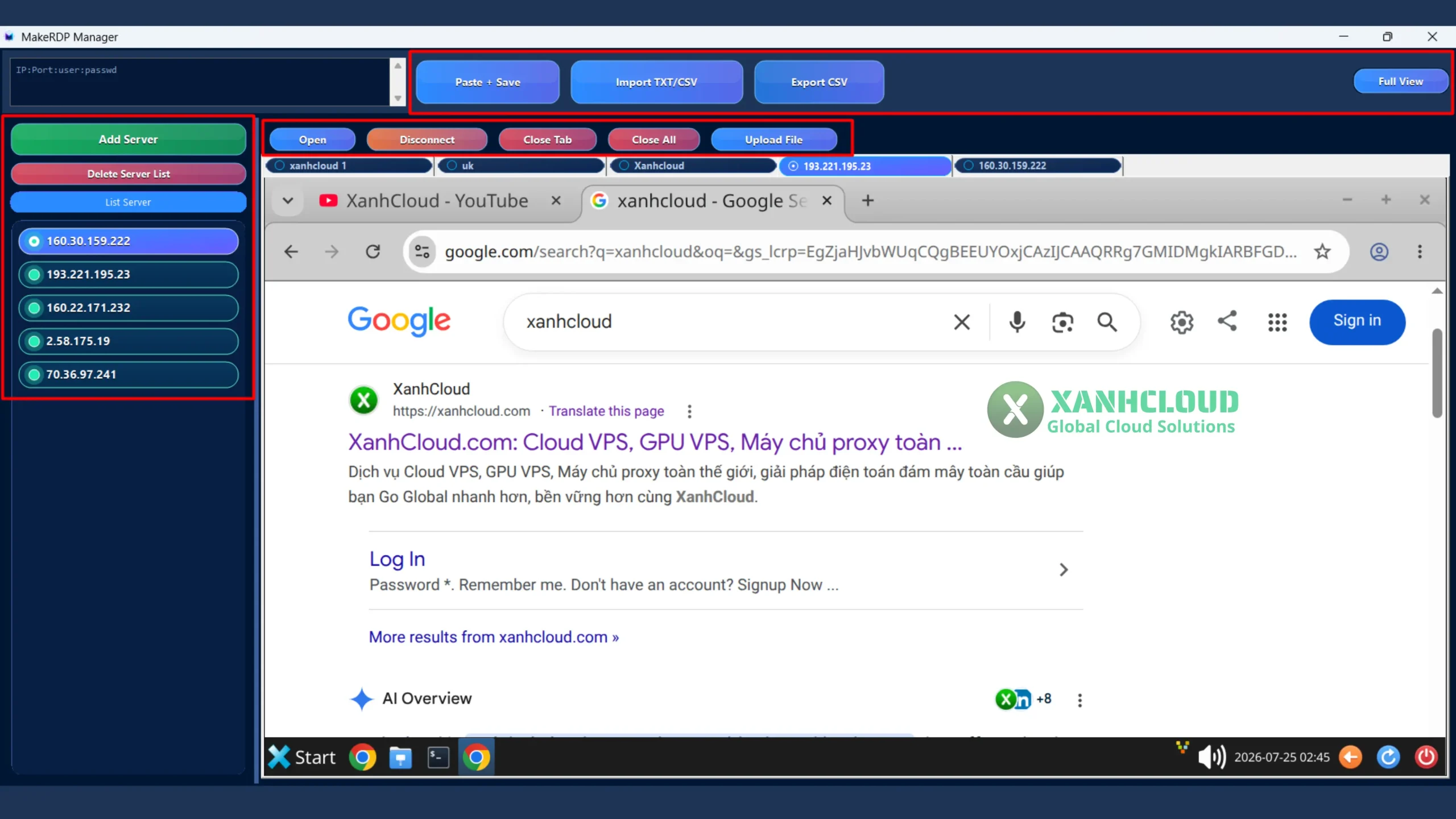 Các khu vực chính trên giao diện MakeRDP Manager