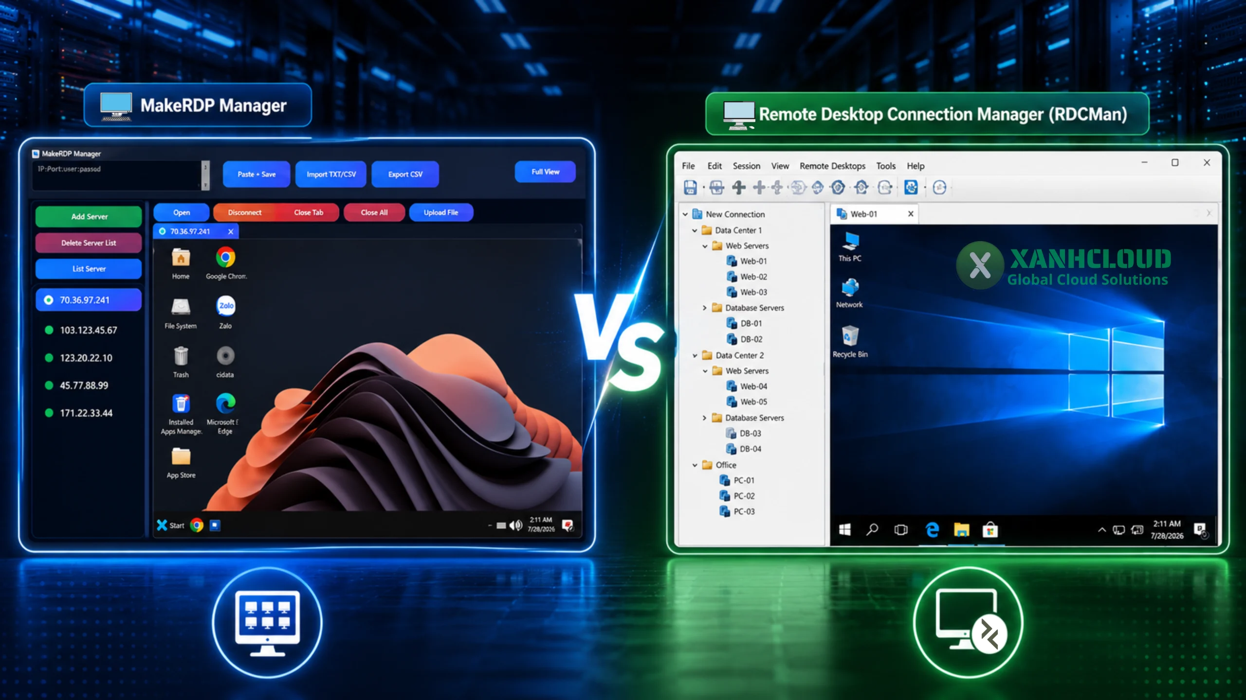 Giao diện MakeRDP Manager và RDCMan