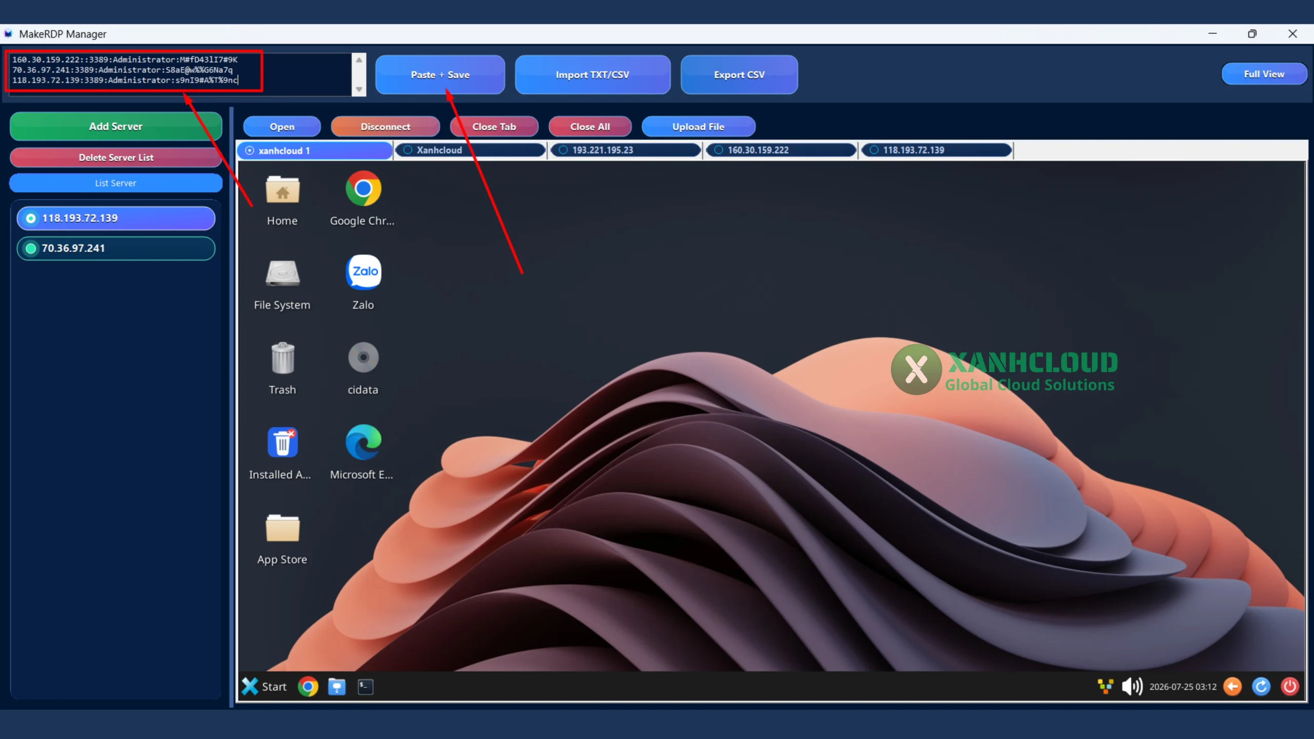 Paste nhiều VPS vào MakeRDP Manager
