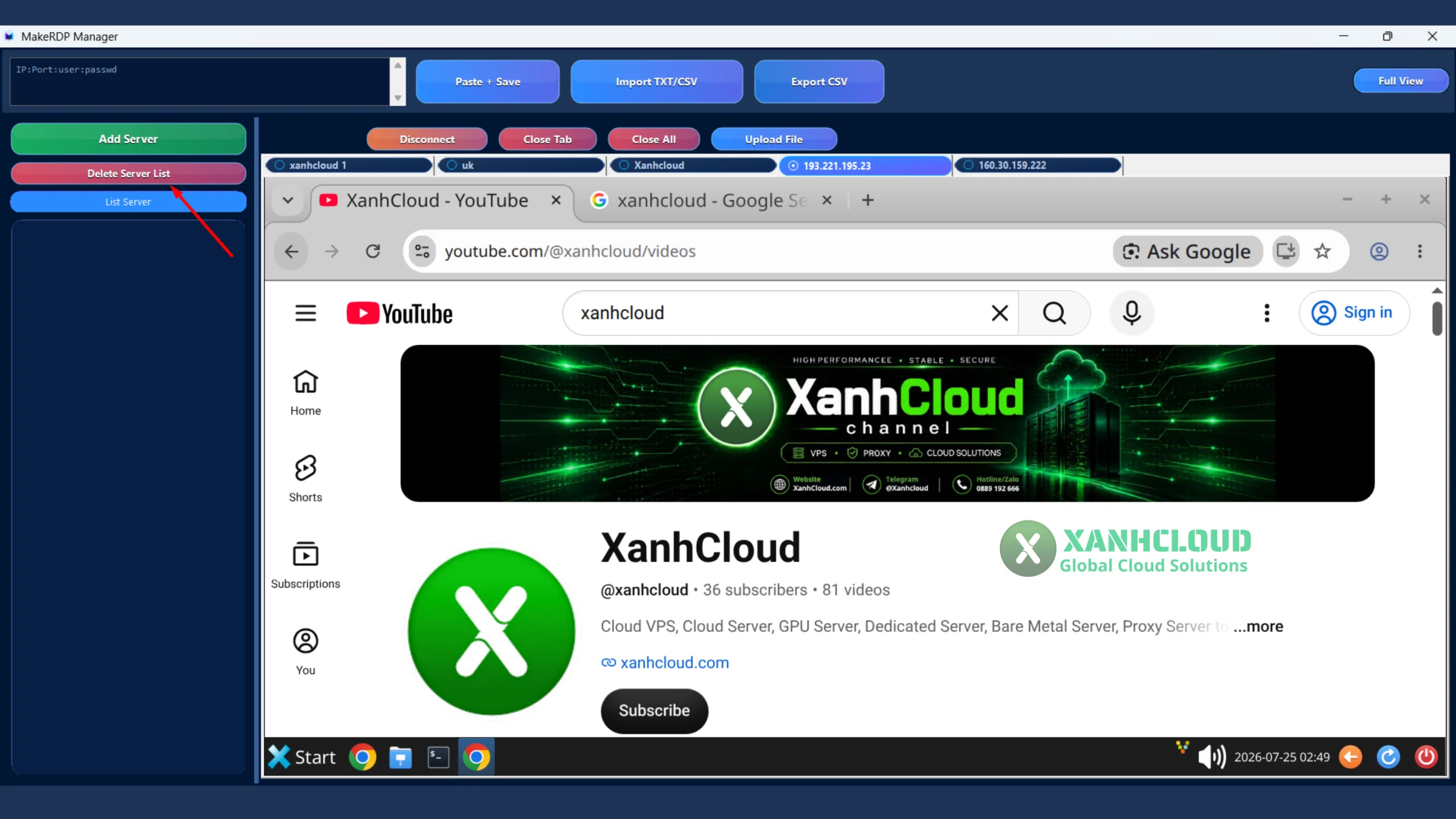 Xóa toàn bộ danh sách VPS đã lưu chỉ với một thao tác.