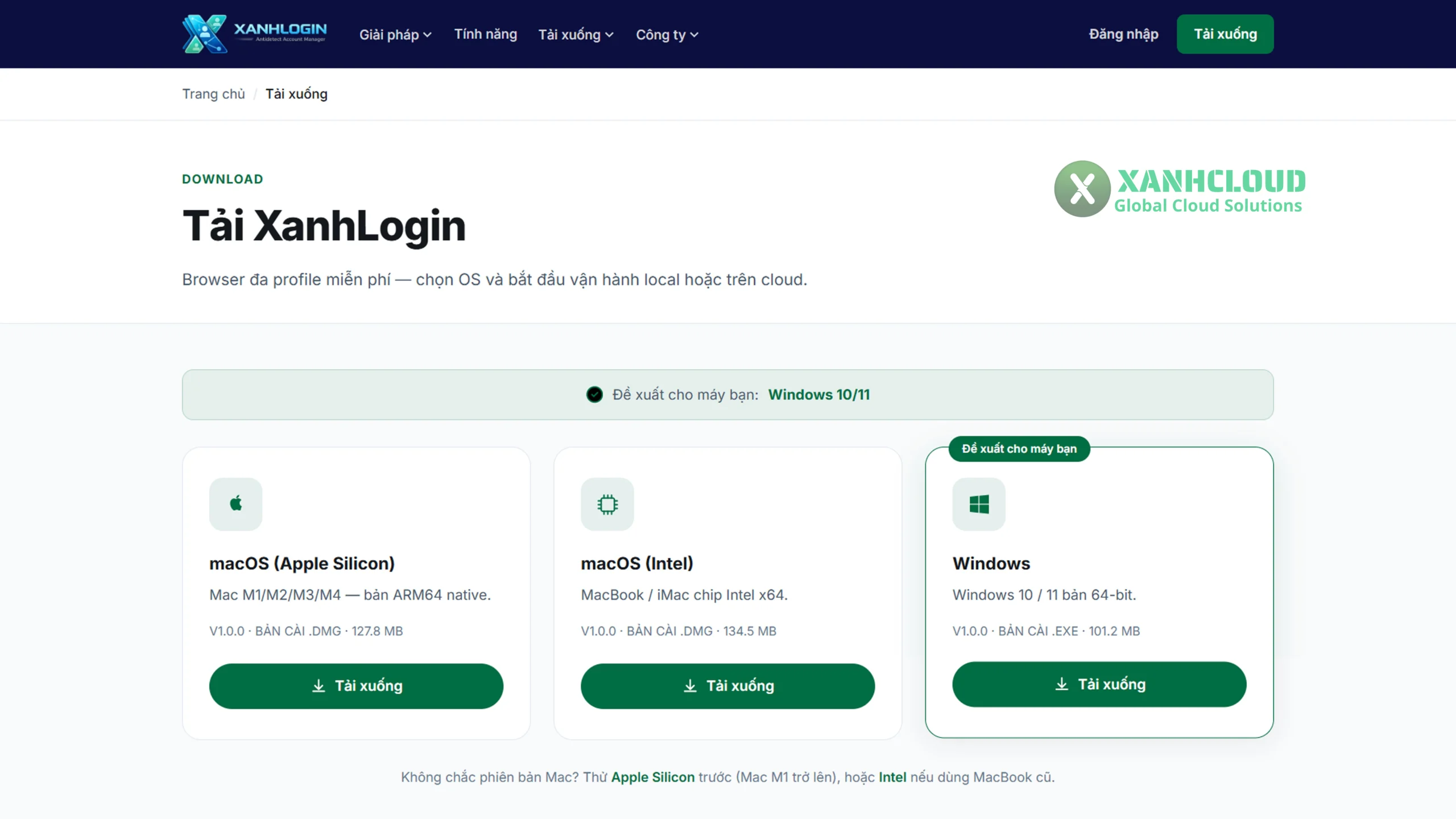 XanhLogin cung cấp phiên bản dành cho Windows và macOS để người dùng lựa chọn theo thiết bị