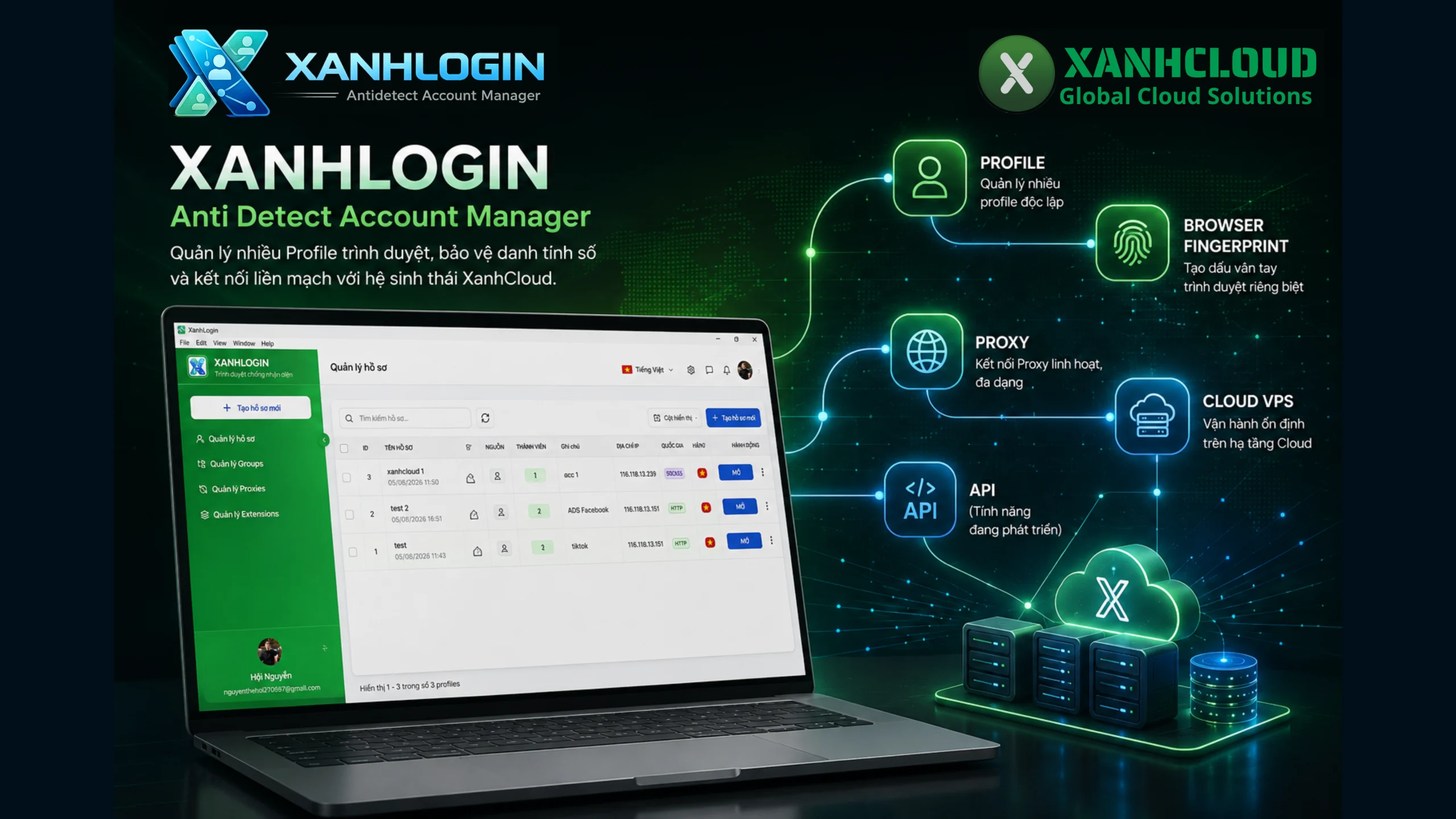 XanhLogin là trình duyệt Anti Detect Account Manager giúp quản lý nhiều Profile trình duyệt trên cùng một nền tảng