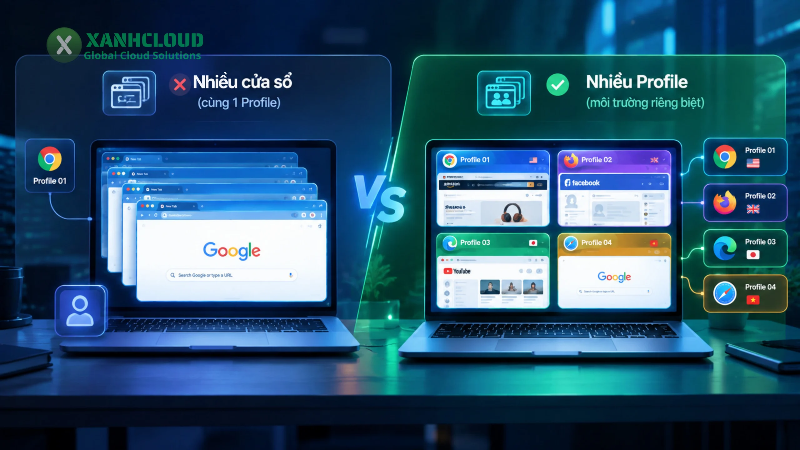 Nhiều cửa sổ và nhiều Profile khác nhau