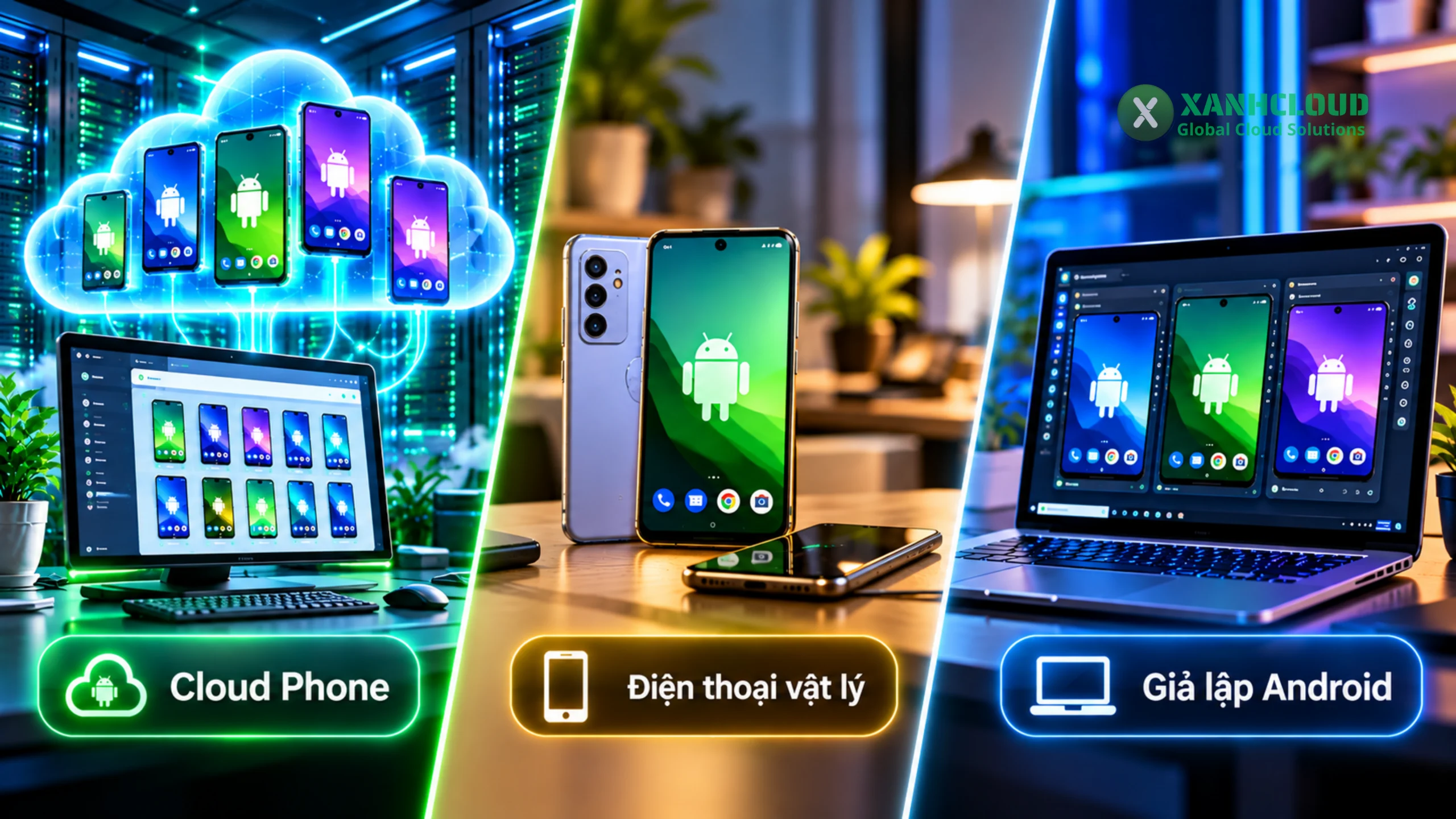 So sánh Cloud Phone với điện thoại vật lý và giả lập Android